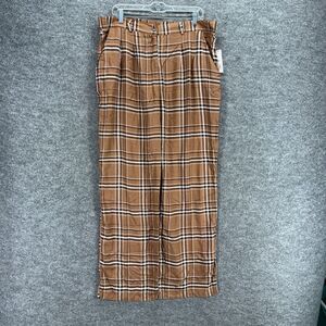 New Nobo Pants Women 2XL Brown Paid High Rise Chino Flat Front Rayon Pockets